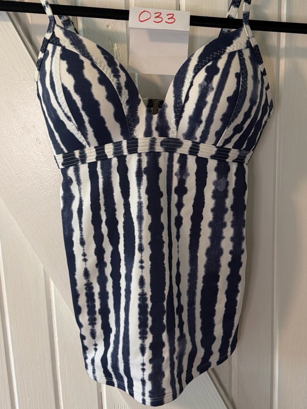 Athleta Navy and White Striped Swim Top